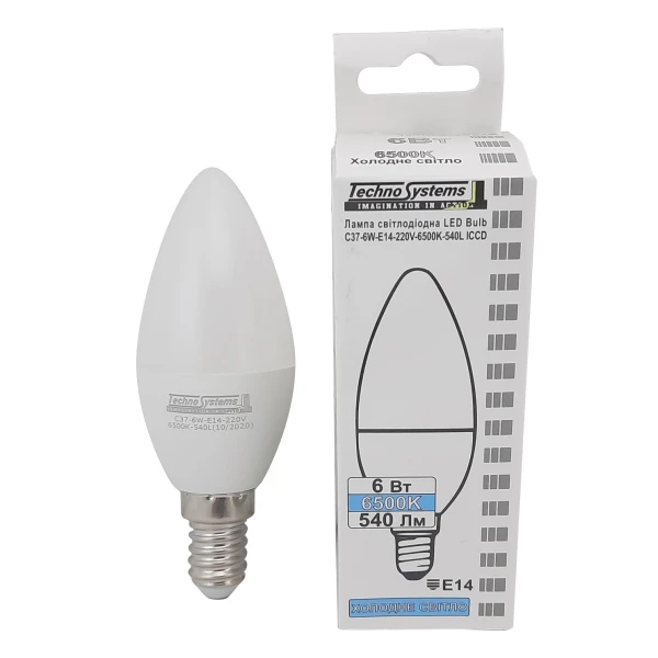 Світлодіодна лампа LED Bulb-C37-6W-E14-220V-6500K-540L ICCD (свічка) TNSy