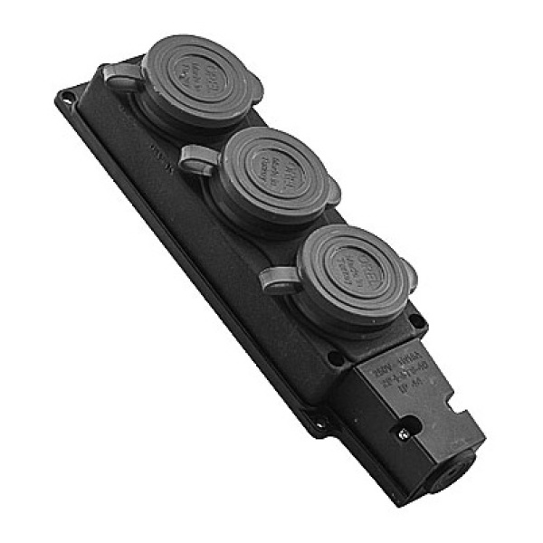 Розетка тримісна із захисними кришками із з/к RUBBER OREL IP44 TNSy