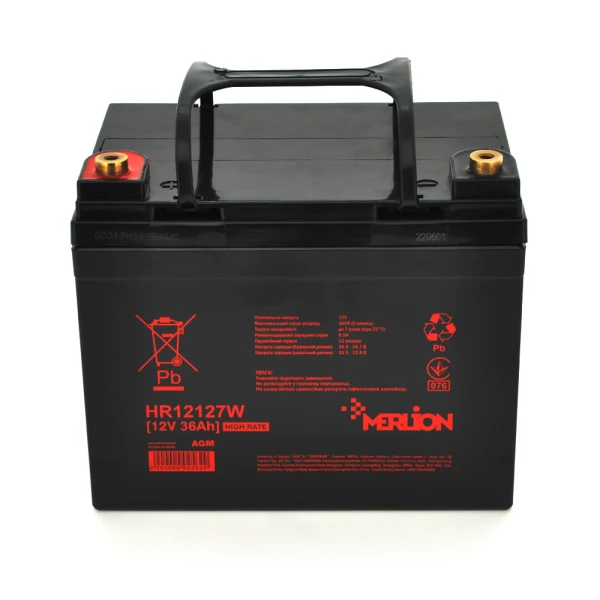 Аккумуляторна батарея MERLION HR12127W, 12V 36Ah Black  ( 195 х 130 х 155 (167) )