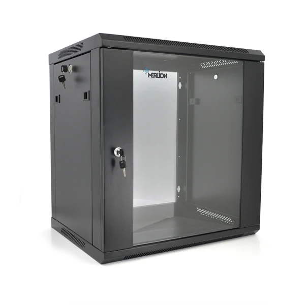 Шафа  Merlion 12U, 600*450*634 (Ш*Г*В)мм  загартоване скло, чорна, сталь 1,2мм  з замком