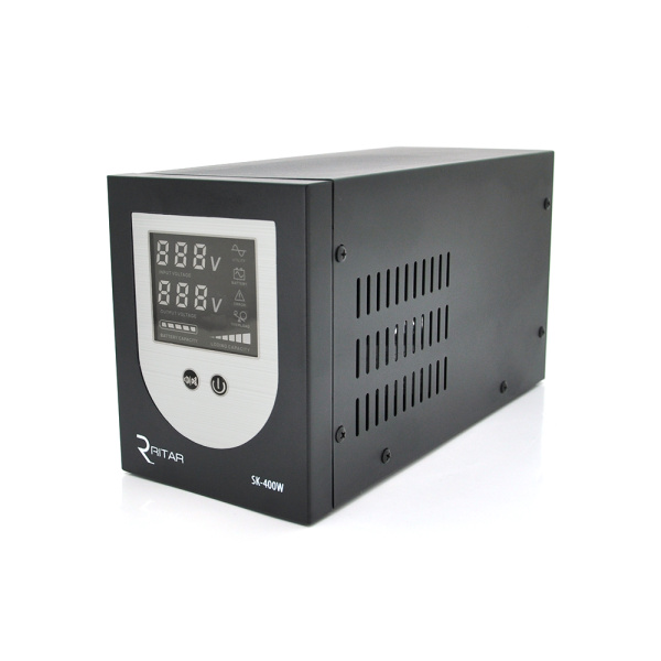 ДБЖ з правильною синусоїдою Ritar SK-600VA (400W), DC:145-275V, LCD-дисплей, 1Shuko socket, 12V під зовнішню батарею, струм заряду 10/15А, Q4