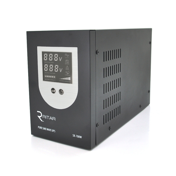 ДБЖ з правильною синусоїдою Ritar SK-1000VA (700W), DC: 145-275V, AC: 230V, LCD-дисплей, 2Shuko socket, 12V,  під зовнішню батарею, струм заряду 10/15A, Q2