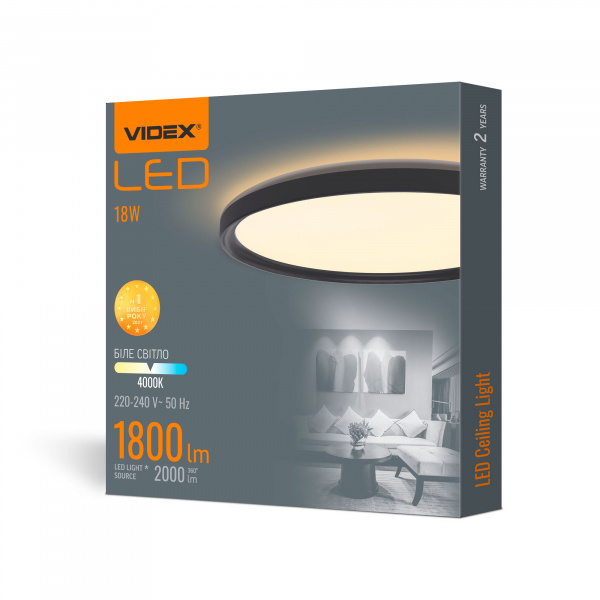 LED світильник з декоративною підсвіткою VIDEX 18W 4000K Чорний