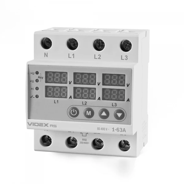 Трифазне реле контролю напруги та струму VIDEX RESIST 145-300В 1-63А