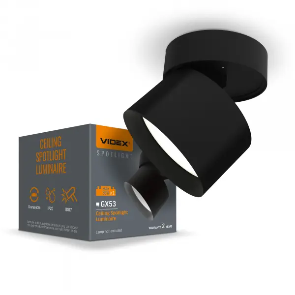 Світильник VIDEX під лампу GX53 поворотний Чорний VL-SPF18B-B