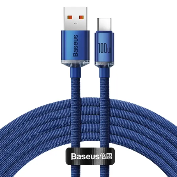 Кабель Baseus Crystal Shine USB 2.0 to Type-C 100W 2M Синій (CAJY000503)