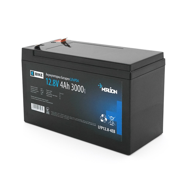 Літій-залізо-фосфатний акумулятор Merlion LiFePO4 12.8V 4AH (4S1P/BMS-5A), (151x65x97) для електротранспорту, 3000 циклов