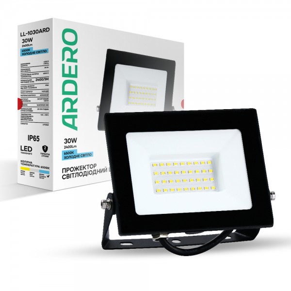 ll-1030ardbox1000-600x600-1.jpg Світлодіодний прожектор Ardero LL-1030ARD 30W 2400Lm 6500K - Зображення 1