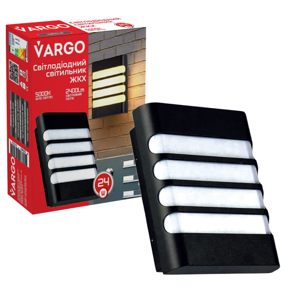 Свiтлодiодний свiтильник VARGO ЖКХ 24W 6500K 2400lm IP54 AC165-265V прямокутн.з решіткою Розмір: 200x162x58мм (V-111853)