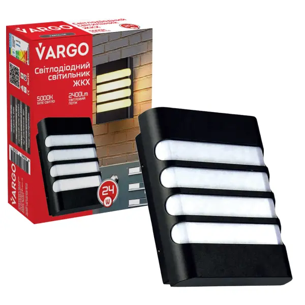 Свiтлодiодний свiтильник VARGO ЖКХ 24W 6500K 2400lm IP54 AC165-265V прямокутн.з решіткою Розмір: 200x162x58мм (V-111853)