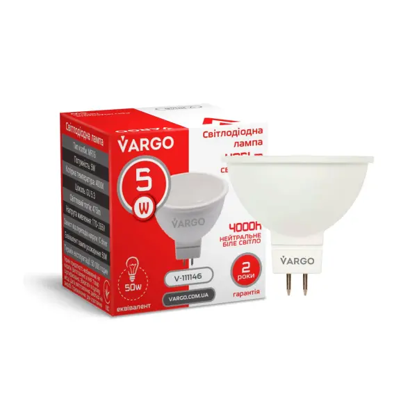 LED лампа VARGO MR16 5W 4000K (V-111146)