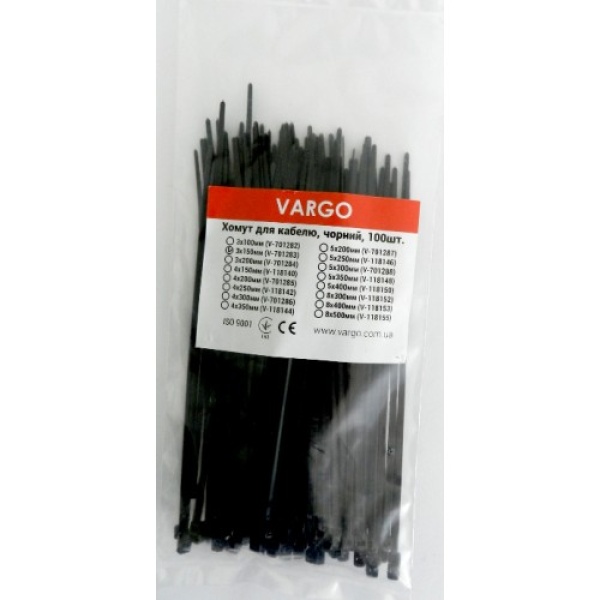 Хомут чорний VARGO 3×150мм 100шт (V-701283)