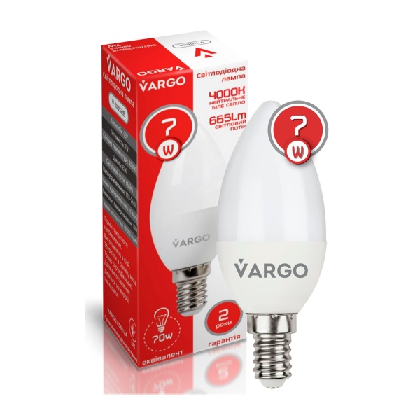 LED лампа VARGO C37 7W E27 665lm 4000K (V-110525)
