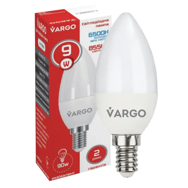 LED лампа VARGO C37 9W E14 855lm 6000K (V-117968)