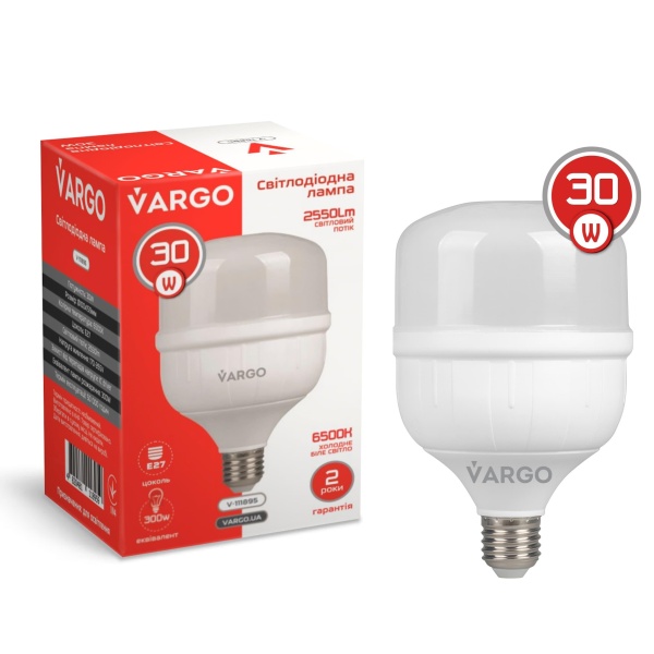 LED лампа VARGO 30W E27 6500K 100*159мм 220V (V-111895)