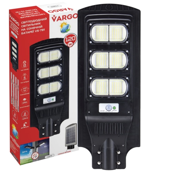 Світлодіодний вуличний світильник на сонячній батареї VARGO 120W 6500K, 5400lm V-116791