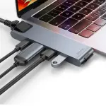 USB Hub Baseus Thunderbolt C Pro Seven-in-one Dual Type-C to USB3.0*2 + HDMI + RJ45 Ethernet + Type-C PD + microSD + SD card Cерый (CAHUB-L0G) - Зображення 2