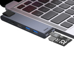 USB Hub Baseus Thunderbolt C Pro Seven-in-one Dual Type-C to USB3.0*2 + HDMI + RJ45 Ethernet + Type-C PD + microSD + SD card Cерый (CAHUB-L0G) - Зображення 3