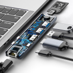 USB Hub Baseus Thunderbolt C Pro Seven-in-one Dual Type-C to USB3.0*2 + HDMI + RJ45 Ethernet + Type-C PD + microSD + SD card Cерый (CAHUB-L0G) - Зображення 5