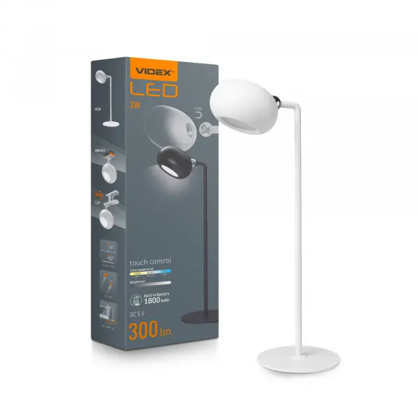 LED лампа настiльна з акумулятором VIDEX VLE-TF18W 3W 3000-5500K Біла