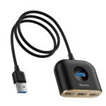 USB Hub Baseus Square Round 4 in 1 USB3.0 to USB3.0*1 + USB2.0*3 Черный (CAHUB-AY01) - Зображення 3