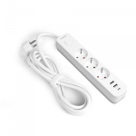 Мережевий подовжувач VIDEX ONCORD з/з 3п 3м (3x1.5мм) 2.4А 2USB+USB-C з кнопкою White - Зображення 2