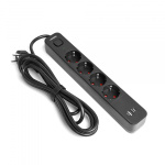 Мережевий подовжувач VIDEX ONCORD з/з 4п 3м (3x1.5мм) 3.4А USB(QC3.0) +USB-C(PD18W) з кнопкою Black - Зображення 2