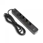 Мережевий подовжувач VIDEX ONCORD з/з 4п 3м (3x1.5мм) 3.4А USB(QC3.0) +USB-C(PD18W) з кнопкою Black - Зображення 2