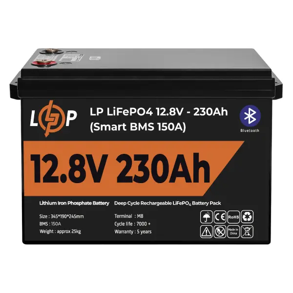 Акумулятор LP LiFePO4 12V (12,8V) - 230 Ah (2944Wh) (Smart BMS 150А) з BT пластик для ДБЖ