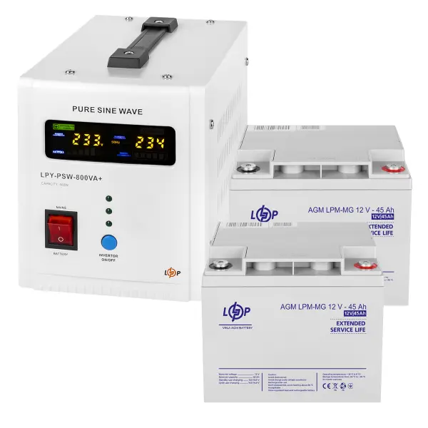 Комплект резервного живлення LogicPower 800 + мультигелева батарея 1080 Ватт (UPS 800+ АКБ MG 1080W)
