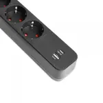 Мережевий подовжувач VIDEX ONCORD з/з 4п 3м (3x1.5мм) 3.4А USB(QC3.0) +USB-C(PD18W) з кнопкою Black - Зображення 4