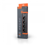 Мережевий подовжувач VIDEX ONCORD з/з 4п 3м (3x1.5мм) 3.4А USB(QC3.0) +USB-C(PD18W) з кнопкою Black