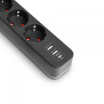 Мережевий подовжувач VIDEX ONCORD з/з 3п 3м (3x1.5мм) 2.4А 2USB+USB-C з кнопкою Black - Зображення 4