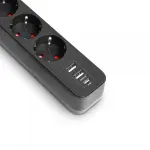 Мережевий подовжувач VIDEX ONCORD з/з 3п 3м (3x1.5мм) 2.4А 2USB+USB-C з кнопкою Black - Зображення 4