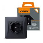 Розетка одинарна із заземленням з USB+USB-C чорний графіт VIDEX BINERA