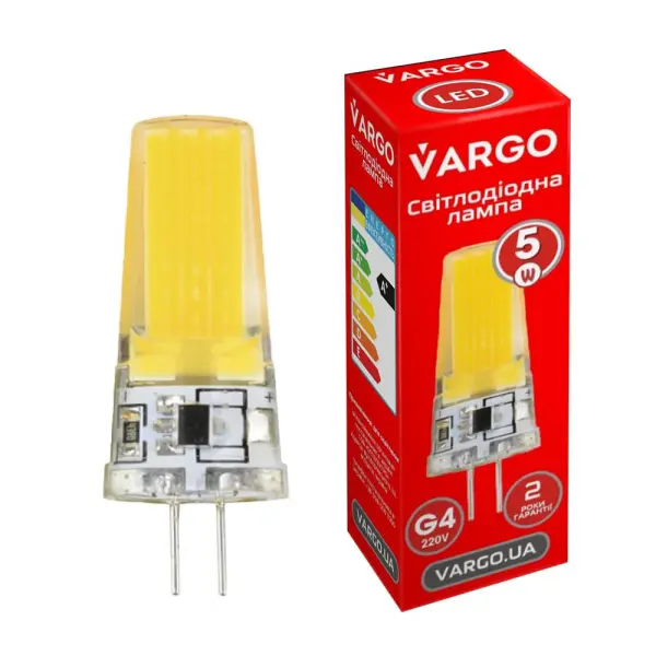 LED лампа VARGO G4, 5W, COB, 4000K, AC 220V, 15×H55mm (V-114870)
