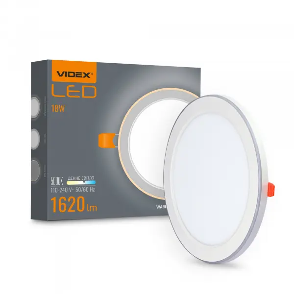 LED світильник вбудований з декоративною підсвіткою VIDEX DL4R 18W+6W 5000K+2700K 220V