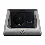 Розетка для підлоги врізна  Чорний 16 А  + 2 USB (type C+A) 2,1 А IP44