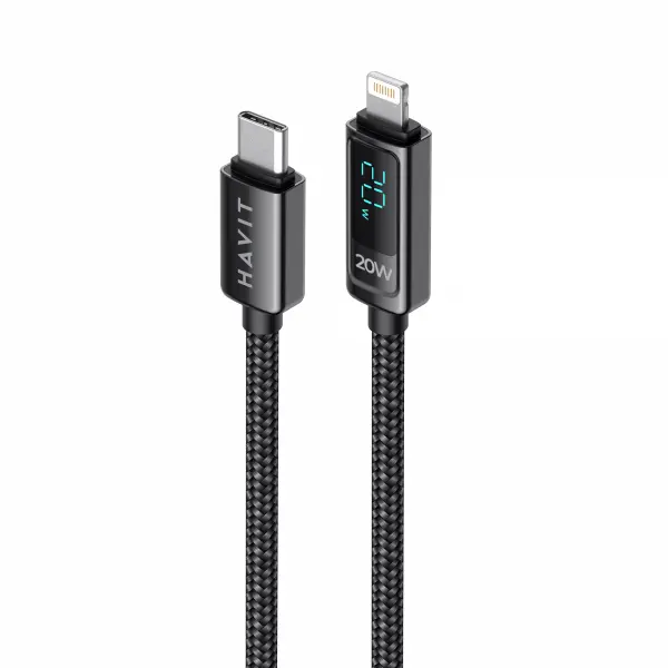 Кабель Type-C - Lightning HAVIT HV-CB6246 PD20W 1.2м з LED екраном