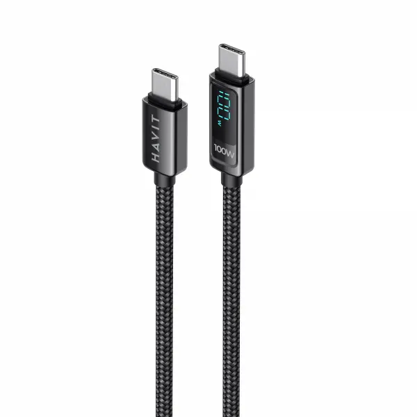 Кабель Type-C to Type-C HAVIT HV-CB6247 PD100W 5A 2м з LED екраном