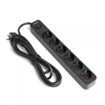 Мережевий подовжувач VIDEX ONCORD з/з 6п 3м (3x1.5мм) з кнопкою Black - Зображення 2