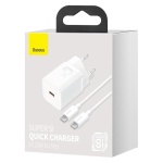 Мережевий зарядний пристрій Baseus Super Si 25W + кабель Type-C to Type-C 3A 1M Білий (TZCCSUP-L02) - Зображення 5