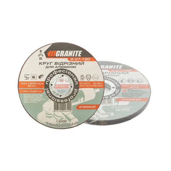 Диск абразивний відрізний для алюмінію GRANITE 125х1.0х22.2 мм 5 шт 8-07-120PC
