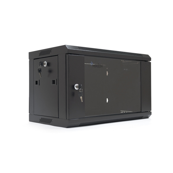 Шафа Merlion 6U, 600*350*367 (Ш*Г*В) мм загартоване скло, чорна, сталь 1,2мм, із замком (у розібраному вигляді!!!), Black