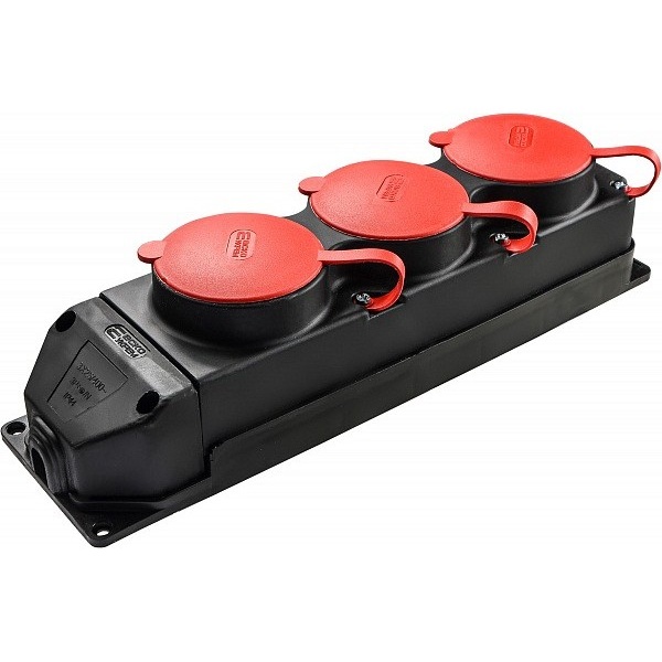 Колодка каучукова 3Р+РЕ із захисними кришками тримісна (3×25А) IP44