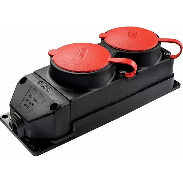 Колодка каучукова 3Р+РЕ із захисними кришками двомісна (2×25А) IP44