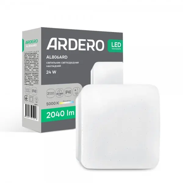 Накладний квадратний світлодіодний світильник Ardero AL806ARD 24Вт IP40 5000К (80299)