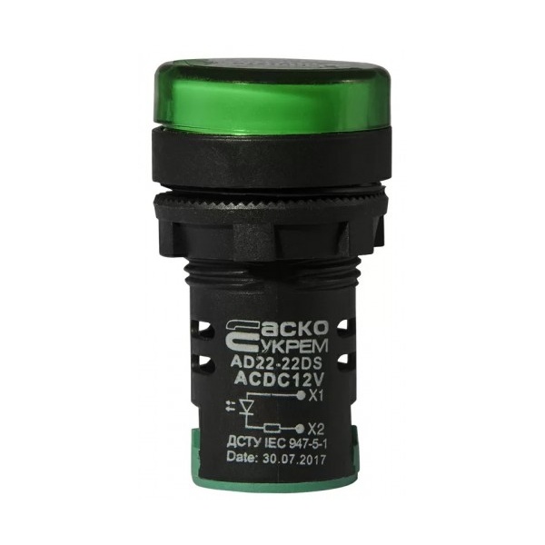 Сигнальна арматура AD22-22DS зелена 12V АC/DC