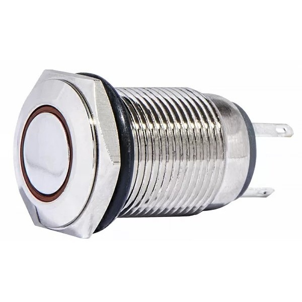 TYJ 16-261 Кнопка металева плоска з підсвічуванням, 1NO+1NC, червона 220V.