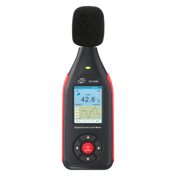 Вимірювач рівня шуму (шумомір) цв дисплей, фільтр А/С, USB BENETECH GT1355B